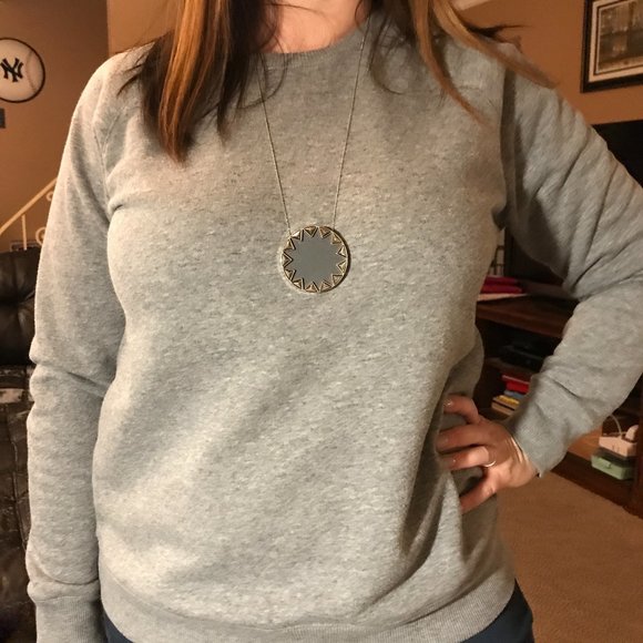 House of Harlow 1960 Leather Sunburst Long Necklace Silver Tone Big Pendant - Picture 2 of 11